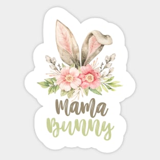 Mama Bunny Watercolor Ears with Flowers Sticker